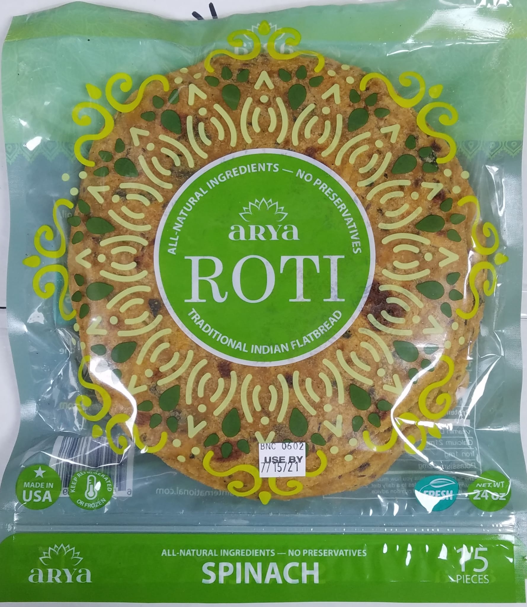 Buy Online Arya Spinach Roti (15 PCS) Kesar Grocery.